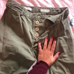Anthropologie Green Wide-Leg Crop Pants